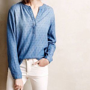 Cloth & Stone Chambray Patterned Blouse Top XS